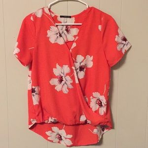 Coral floral blouse